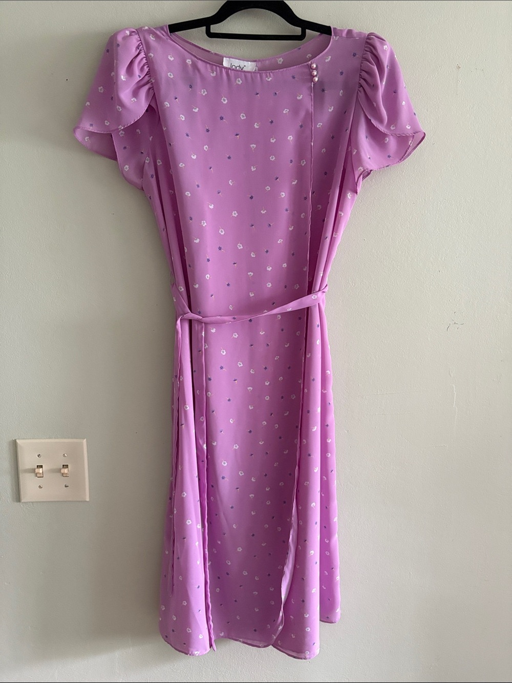 Vintage Lavender Polka Dot Midi Dress M